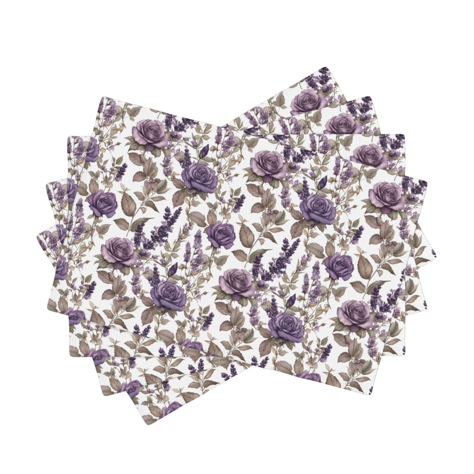 Set de table violet et lavande 30x45 lot de 4 en faux lin pour salle à manger