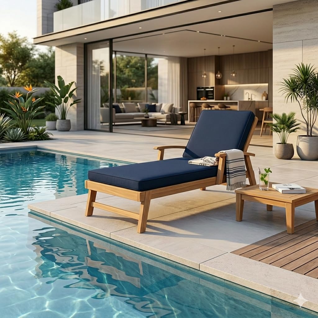 Waterproof Sun Lounger Foam Cushion - Garden Sunbed Recliner Pad - Foldable Deck Bed Deck Chair Cushion - Removable Washable Zip Cover - For Patio, Poolside, Beach Indoor & Outdoor (Green)