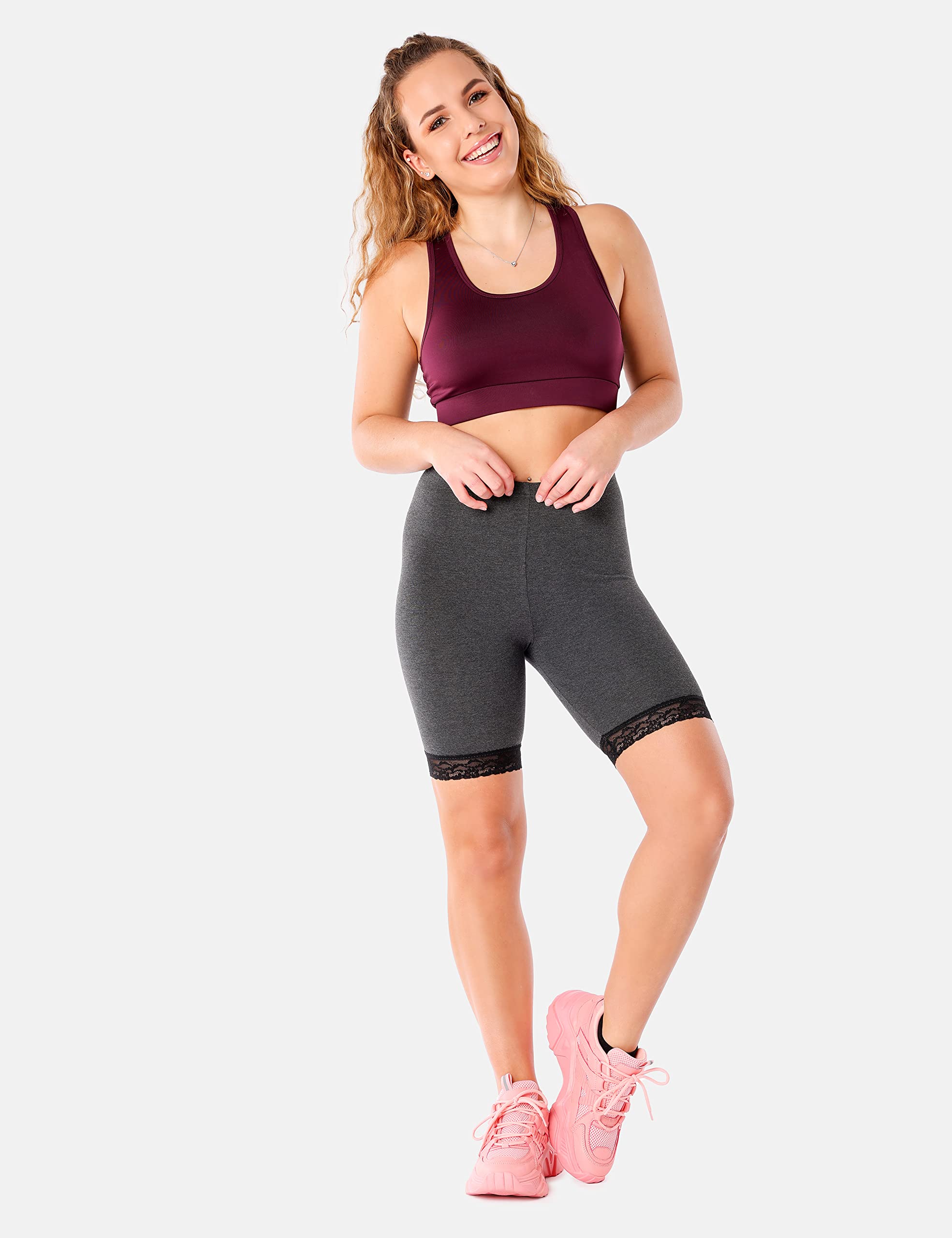 Merry Style Damskie krótkie legginsy z koronką wiskozowe spodnie z wysoką talią MS10-431