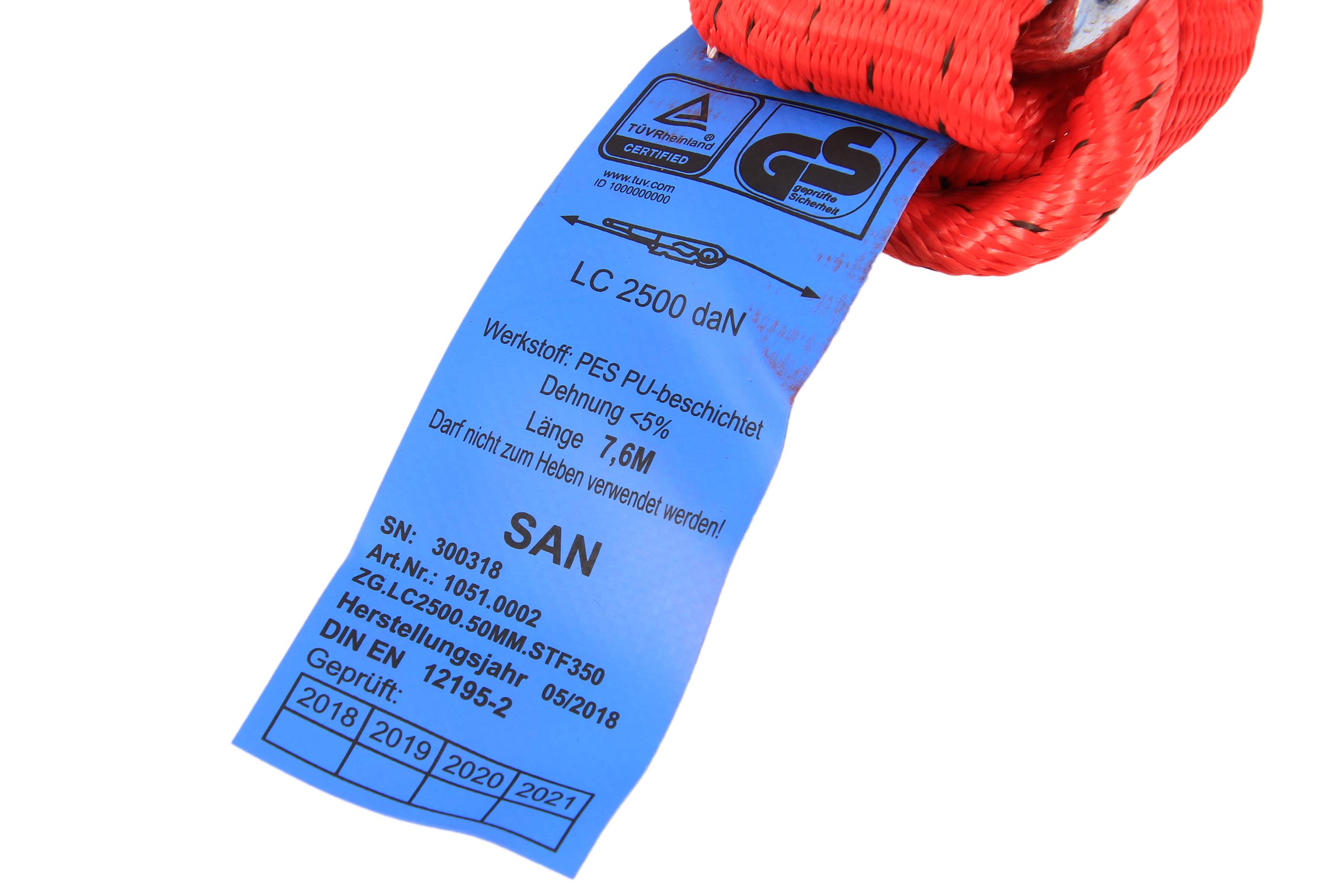 Sandax 4 cinghie di tensione professionali, 8 m (8 m di lunghezza) rosse, cinghie di ancoraggio con sigillo TÜV G/S, cinghia di tensione in due pezzi con cricchetto, gancio a J, portata fino a 5000