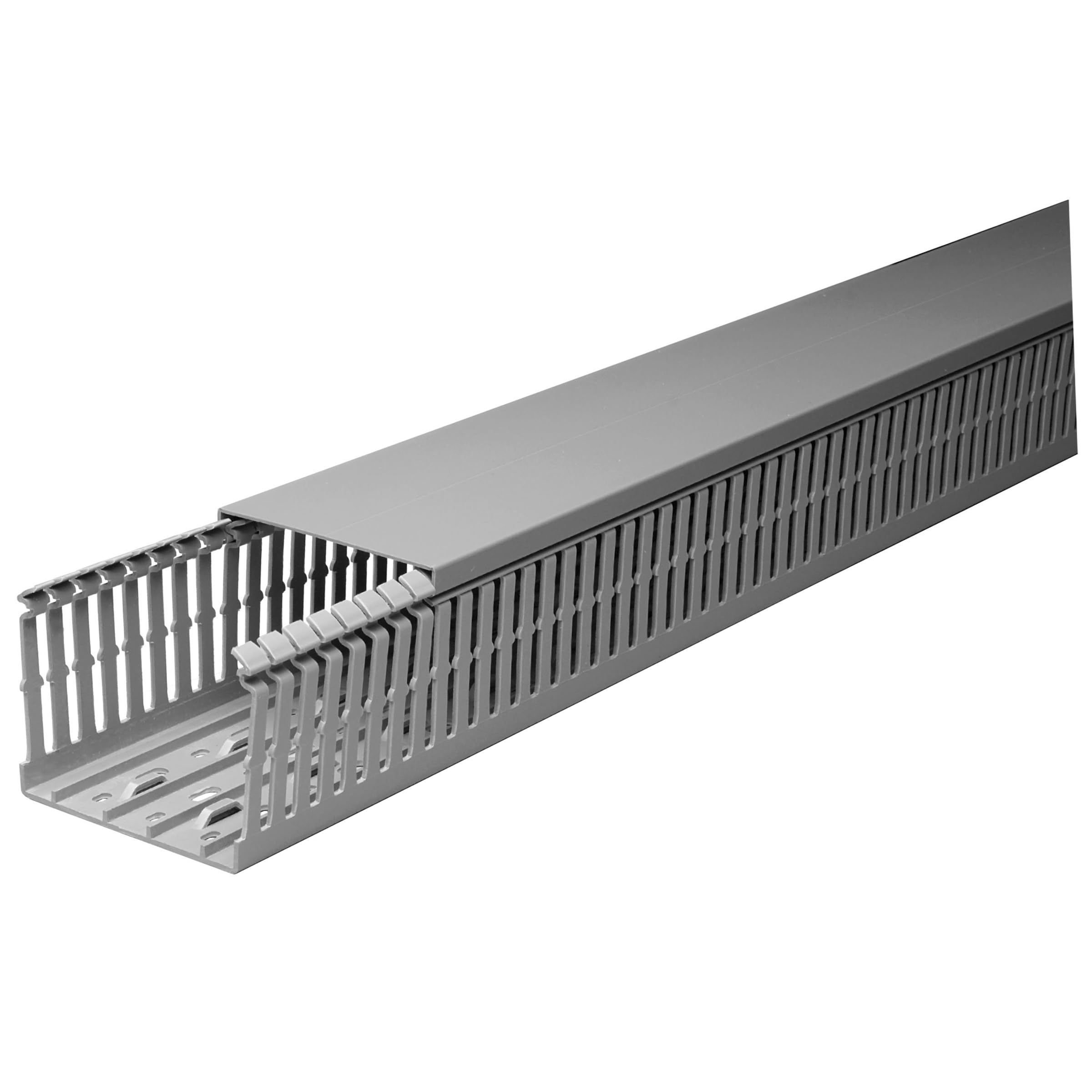 TEW 25mm x 40mm x 1m Slotted Cable/Panel Trunking Grey (Pack of 2) Closed slotted trunking complete with lid, ideal for use in control panels and cabinets to indicate cables and safe wiring.