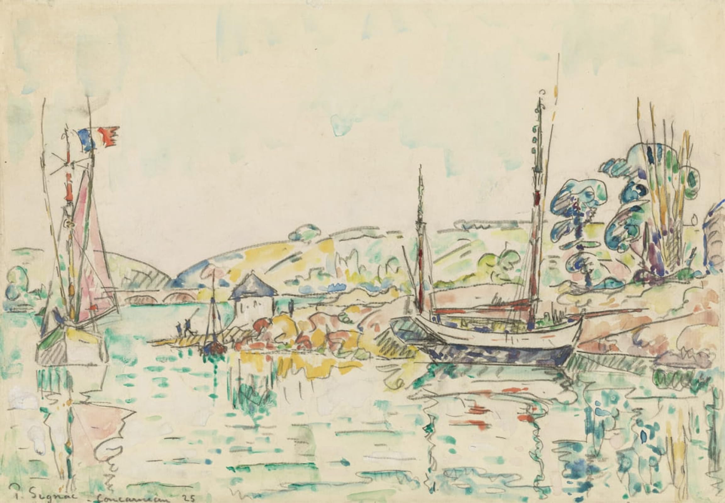 POSTERIIk Vintage Classic Picture Landscape Artwork Concarneau by Paul Signac Portrait Canvas Painting for Office Home Decor 60x90cm