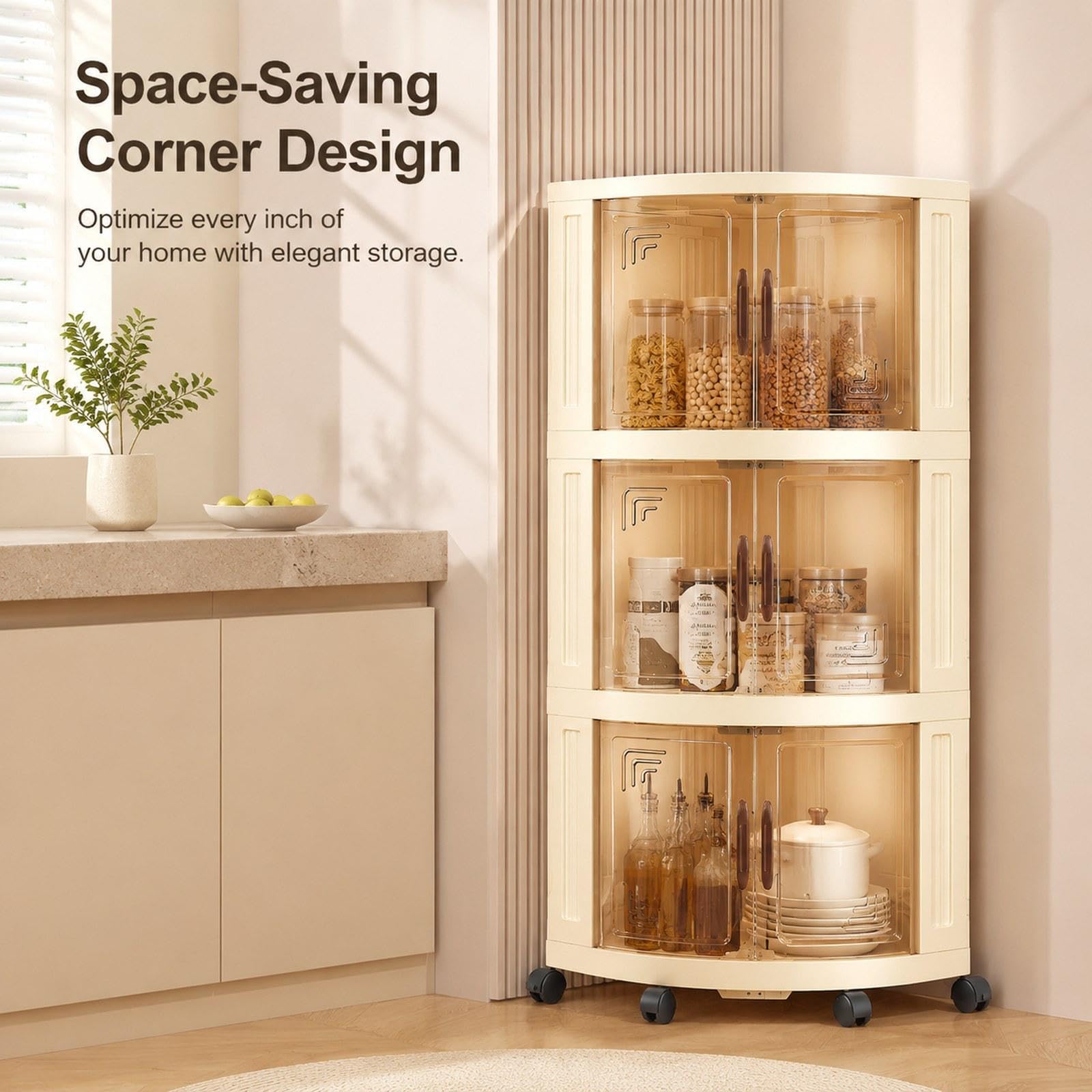 Yajuyi Multifunktionaler Aufbewahrungswagen, Snack Organizer, Eckrollwagen für Kommode, Bastelbedarf, Schmuck Und Kosmetik, 3 Stufen