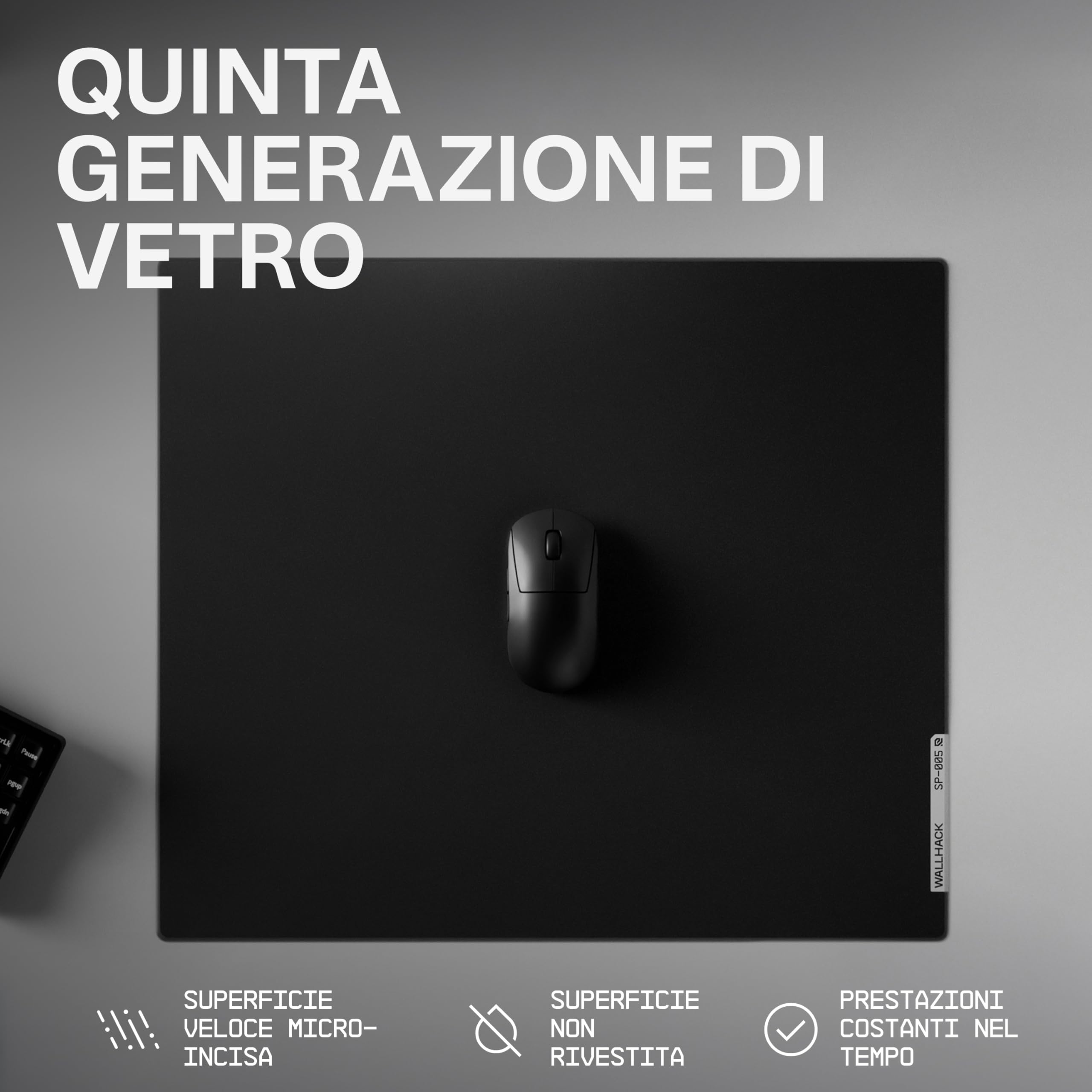 Wallhack SP-005 Tappetino da Gaming in Vetro – Superficie Veloce, Grande Mousepad Esport, Scorrimento Fluido a Bassa Frizione, Vetro Temperato, Ergonomico e Sottile, Durevole e con Custodia | Nero