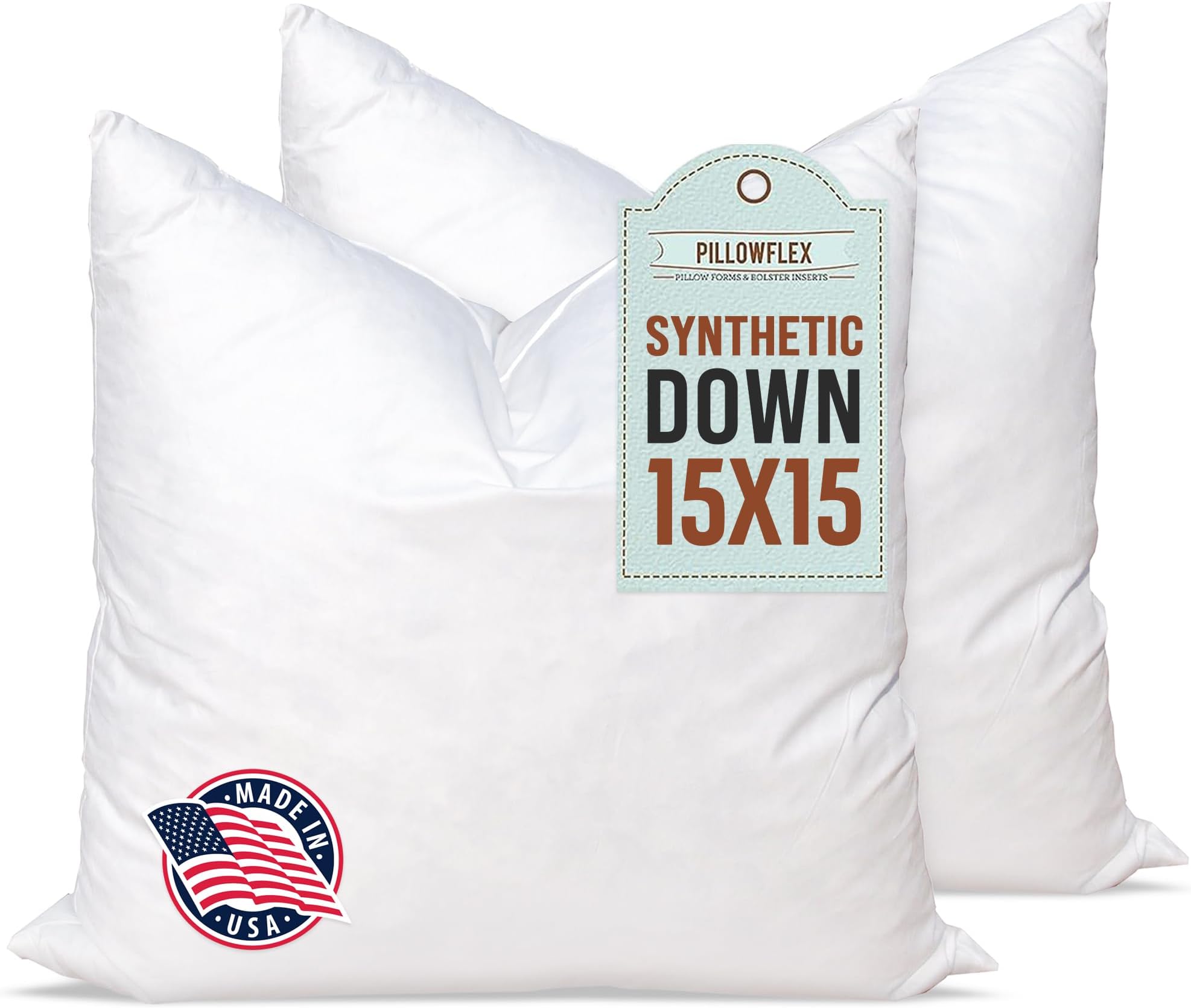 Pillowflex Set Of 2 Synthetic Down Alternative Fibre Pillow Inserts For Shams (15 Inch By 15 Inch) 38cm x 38cm