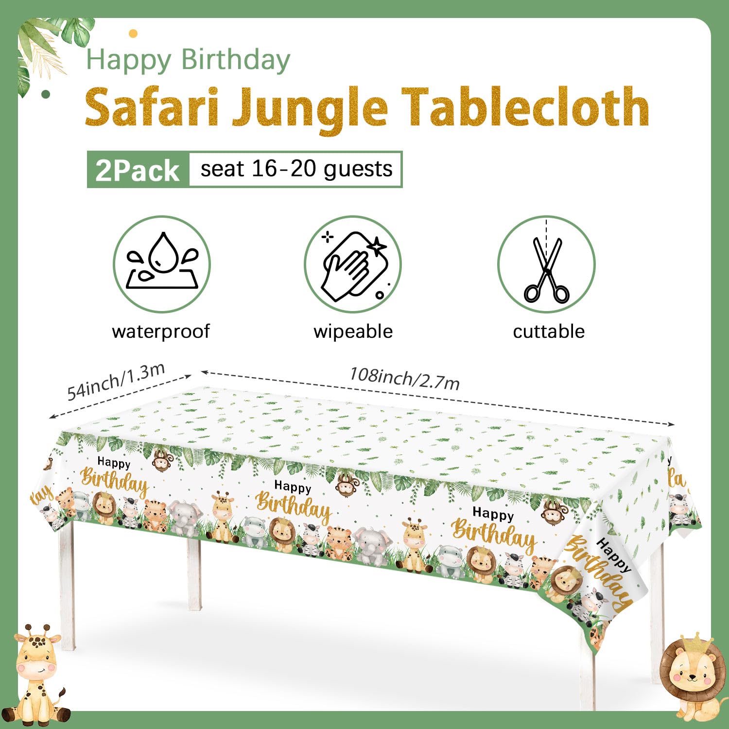 Nappes Anniversaire Jungle - Lot De 2, 137x274 Cm, Plastique PE Résistant, Avec Cartes D'invitation - 7