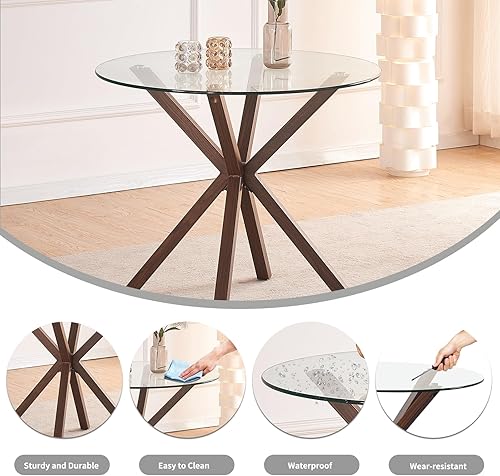 Miniatura 6 de Mesa de comedor redonda de vidrio, mesa de cocina circular de vidrio de 34.6 pulgadas, mesa de comedor moderna de vidrio templado, mesa de comedor