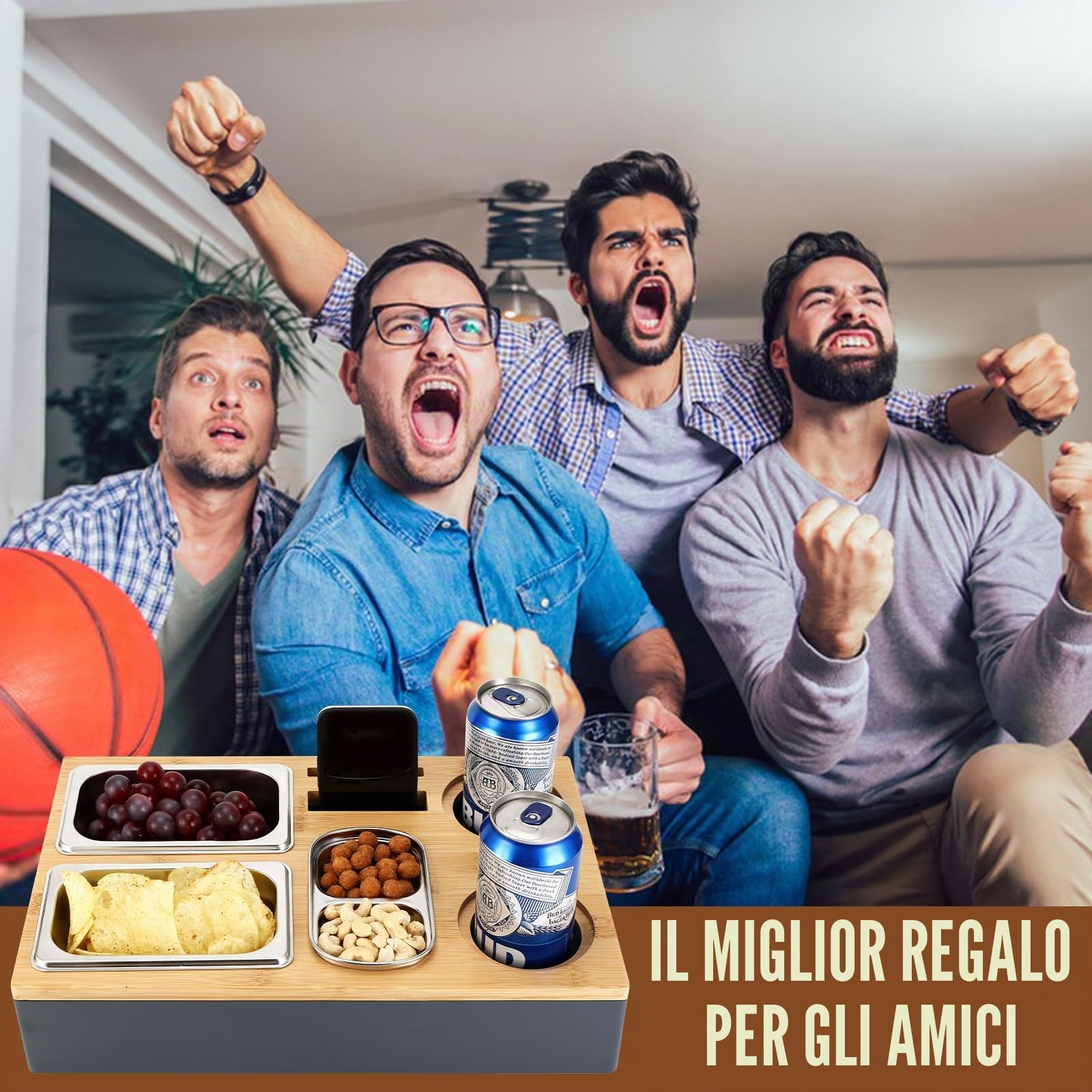Collazoey Snackbox da Divano, con Contenitori per Snack in Acciaio Inox, con Coperchio Rimovibile, Vassoio da Divano, Supporto per Divano per Soggiorno, Camera da Letto, Giardino, Campeggio