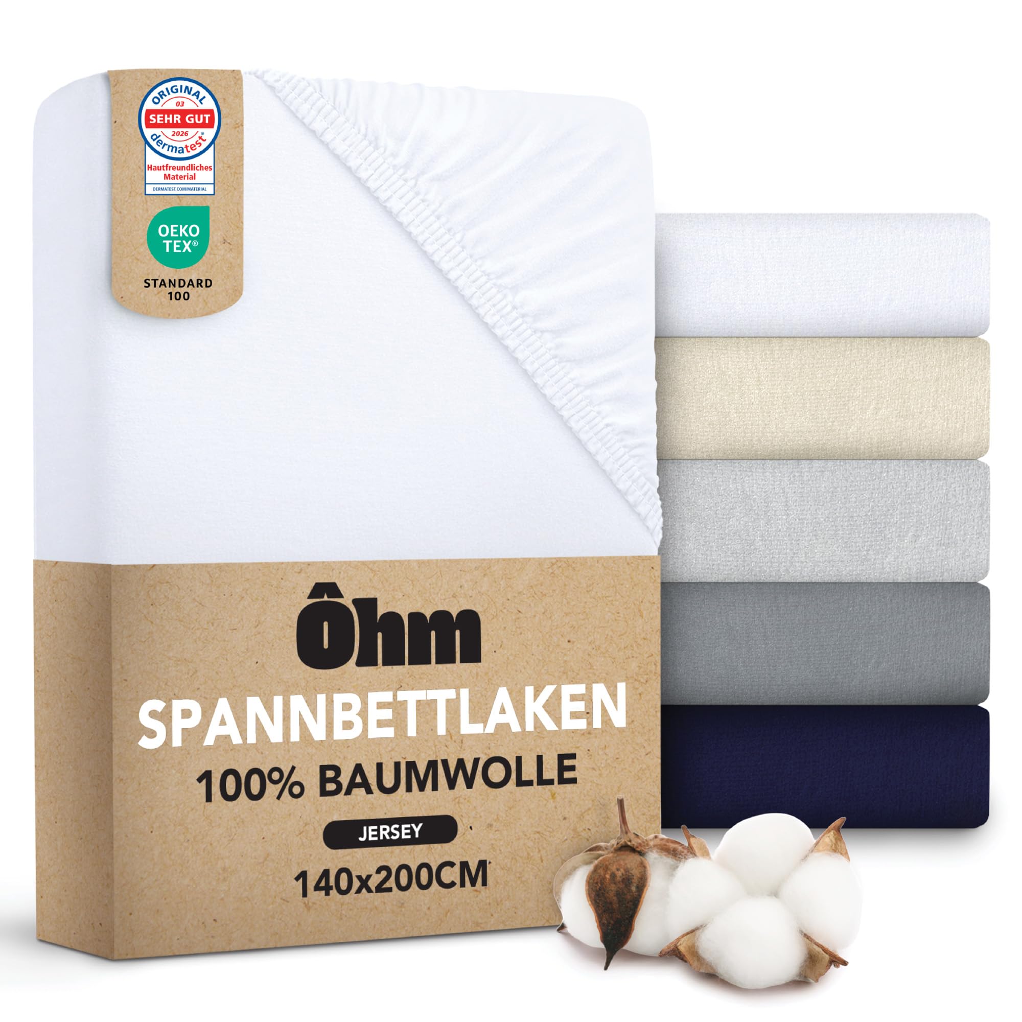 Ôhm Spannbettlaken - Jersey Spannbettlaken 100% Baumwolle elastisch - weich & atmungsaktiv - 28cm Tiefe für Boxspringbett & hohe Matratzen - ÖKO-TEX