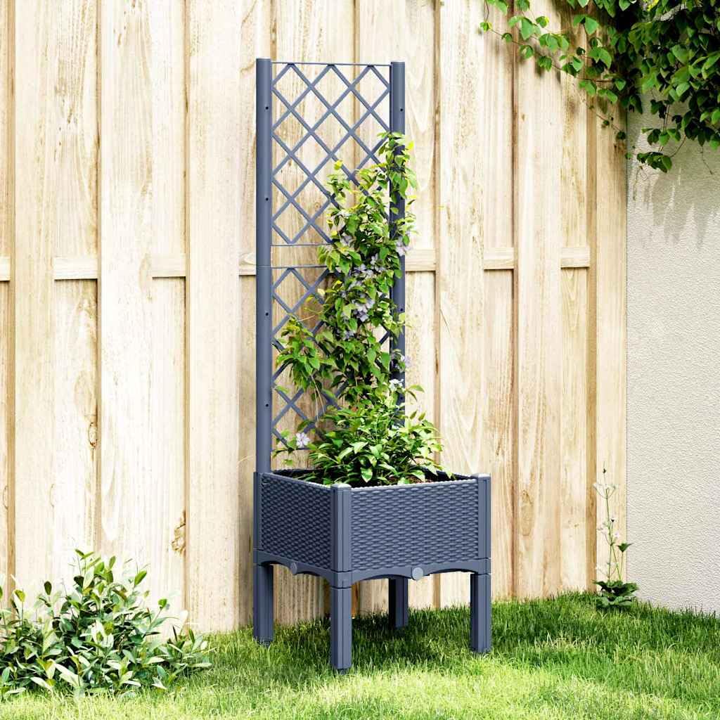 Jardiniere avec Treillis Bleu Gris 40 x 40 x 142 cm PP, Pot Cache Plante Fleur Exterieur Balcon terrasse Jardin, Support Drainage Reserve Eau Design rotin
