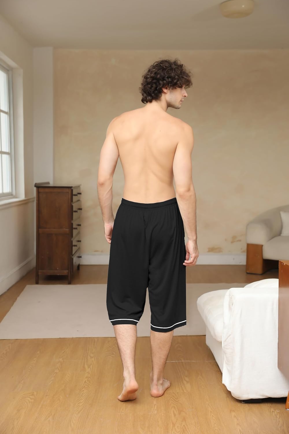 Cromoncent Men's Capri Pajama Pants Comfy Lounge Pj Bottoms Soft Casual Sleep Drawstring Pants with Pockets, S-2XL - Image 8