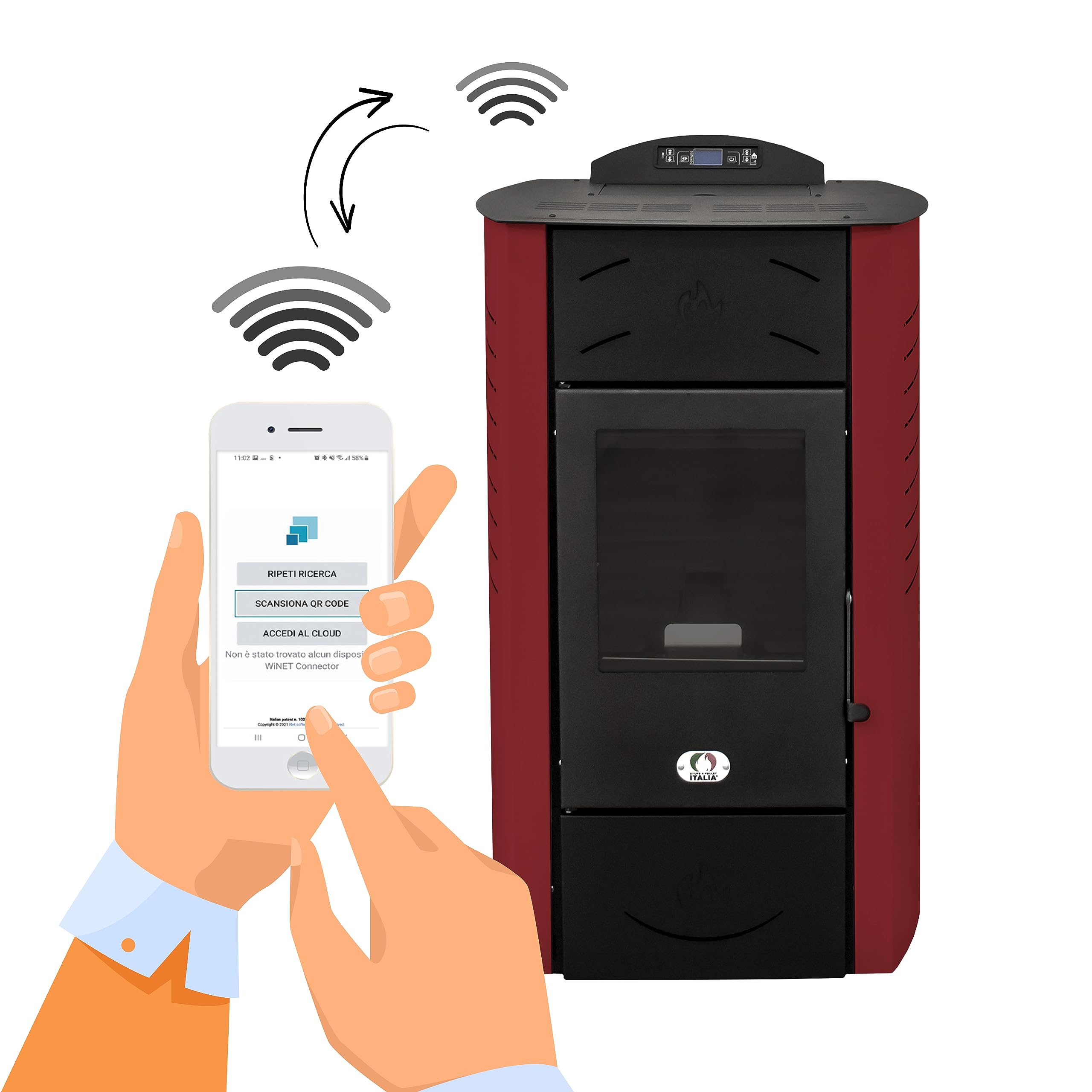 STUFE A PELLET ITALIA Siberia Hydro 15 KW WiFi - Estufa de pellets para habitaciones y agua caliente, eficiencia 90%, calienta hasta 90 m², autonomía de 20 horas, programable con 5 potencias, rojo