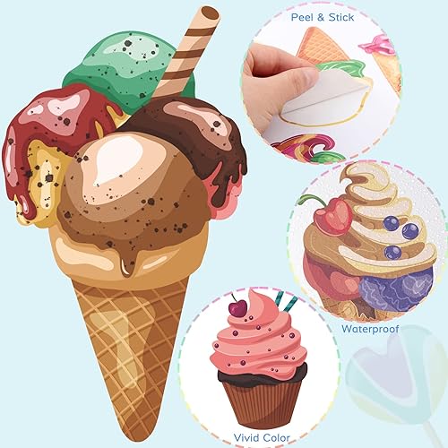 Miniatura 5 de Calcomanías de pared de helado extraíbles coloridas calcomanías de pared para despegar y pegar, calcomanías de helado para decoración de habitación