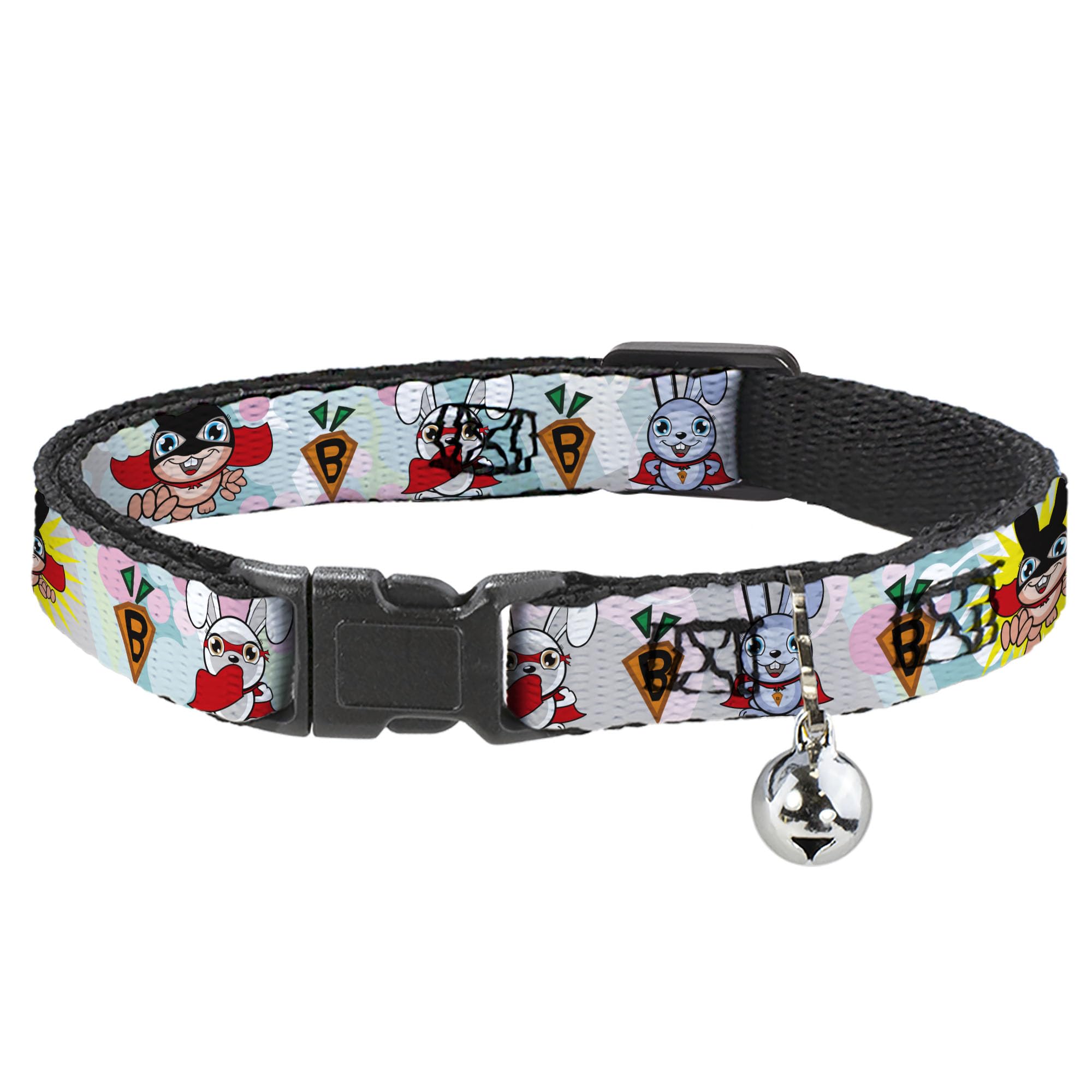 Collar de gato breakaway bunny superhero multi pastel de 8-12"