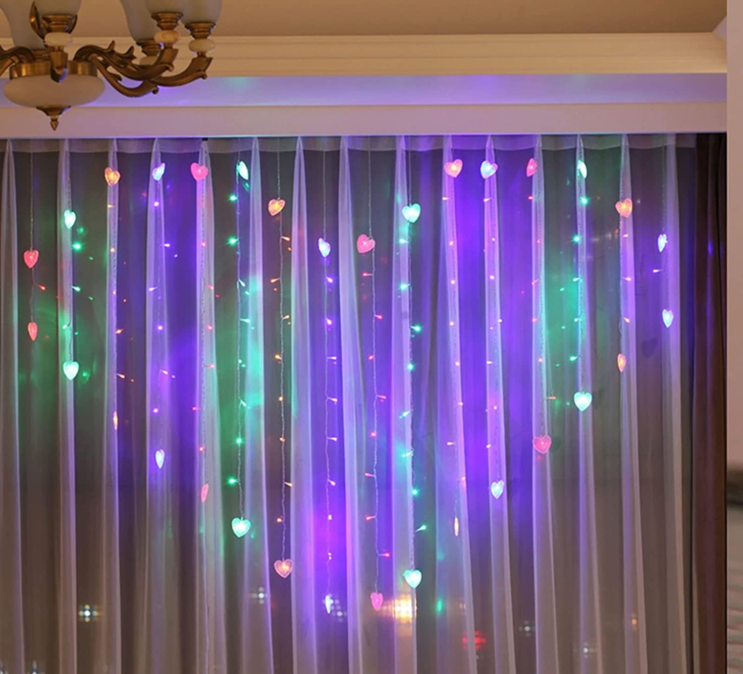 Cascata Luci Da Esterno,124 LED 2M x 1.5M Alimentato a batteria per la decorazione di nozze della camera da letto del partito (3cm, Multicolor)