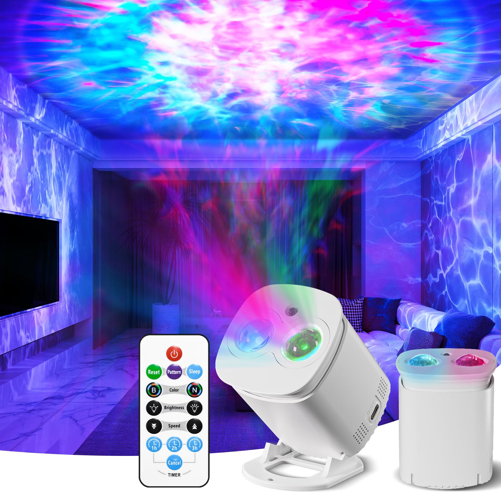 KIBTOY Galaxy Projector Light for Bedroom, Night Light Projector with Sunset Lamp & Remote, Star Lights 49 Color Modes Adjustable Speed & Brightness Party Room Decor Teen Girls Boys Gift (White)
