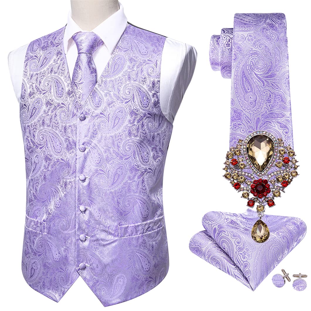 Set Da 6 Gilet Uomo In Seta - Con Gemelli E Spilla, Elegante Per Cerimonie E Eventi - Foto 6