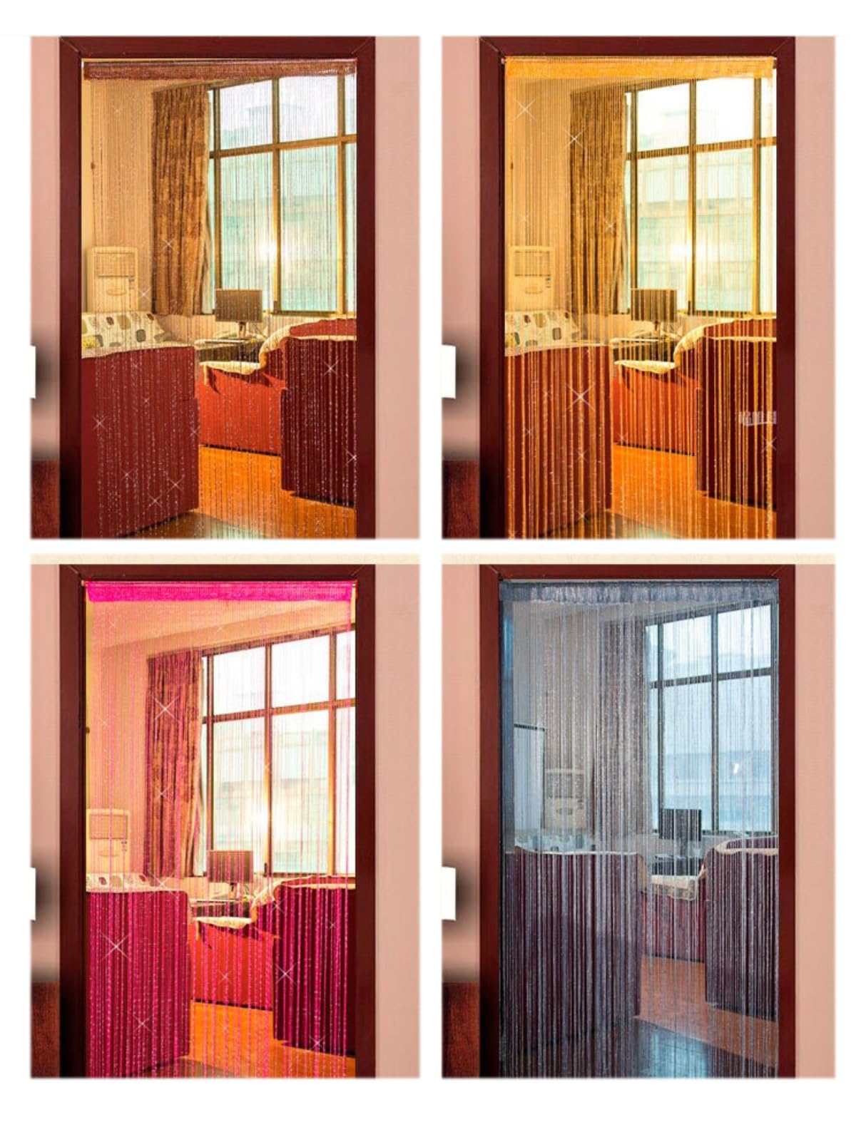 Wambere 1 rideau à fils argentés pailletés - Rideau de porte - Décoration de mariage - Doré - 3 x 3 m
