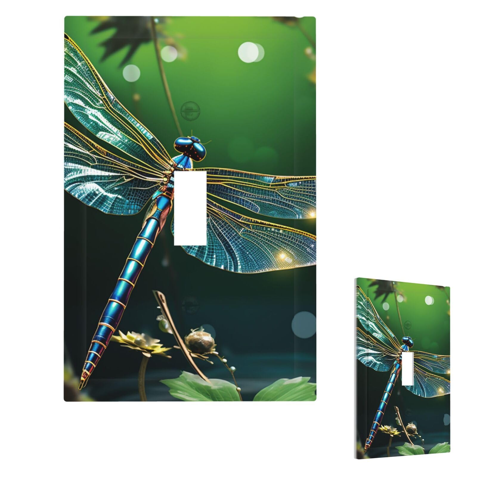 Dragonfly Green Wall Plate Cover Single Toggle, Modern Decorative Light Switch Cover Unbreakable Receptacle Outlet Covers for Living Room Bedroom Decor
