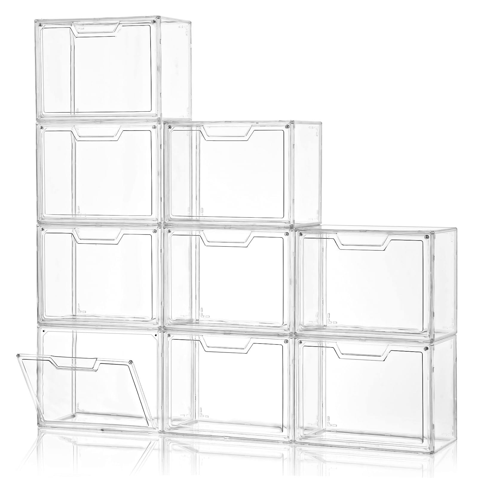 Freebat Stackable Storage Organizers, Clear Acrylic Display Case, 9-Pack Acrylic Boxes with Lids, Clear Storage Containers Storage for Handbags, Collectibles &amp; Figures