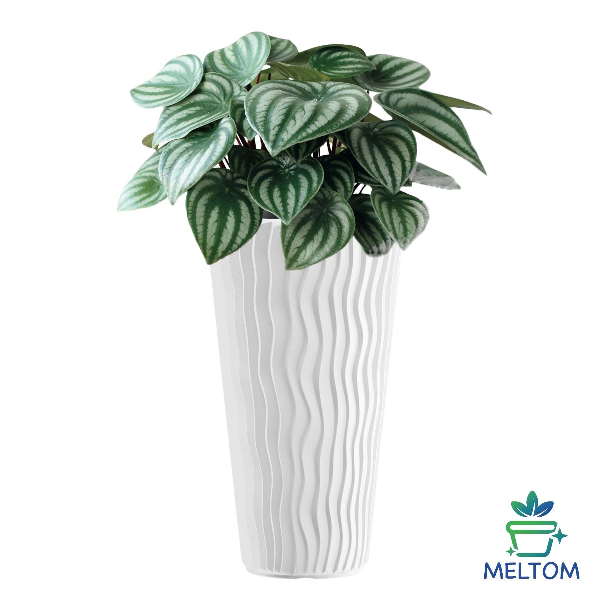 MELTOM Vaso da fiori con effetto ondulato verticale, inserto rimovibile, in plastica, per interni ed esterni protetti (bianco, XXL)