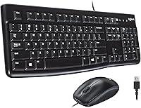 Logitech MK120 Wired Keyboard Mouse Combo - Full-Size Spill-Resistant Quiet Keys Optical Mouse USB Plug & Play PC Laptop Black