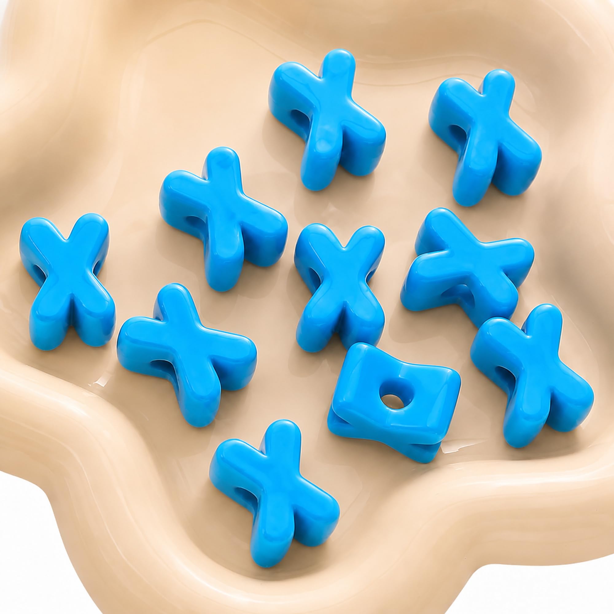 Letter Beads, 10pcs Alphabet Beads, Large Acrylic Letter Beads with 6mm Holes for Bracelet Making, Jewellery, Keyrings and Craft Projects (Blue, Letter X)