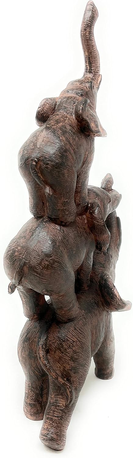 Nature's Mark 3 Stacked Elephants Resin Statue Figurine Home Decorative Accent Décor (11.4" H)