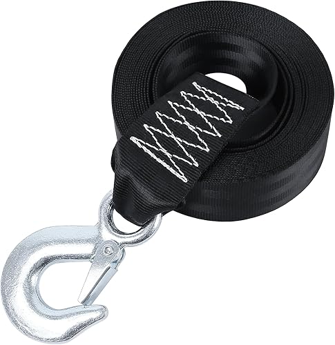 Correa de cabrestante de barco con gancho, correas de cabrestante de 2 pulgadas x 20 pies para lancha de pesca, remolque, correa de cabrestante,
