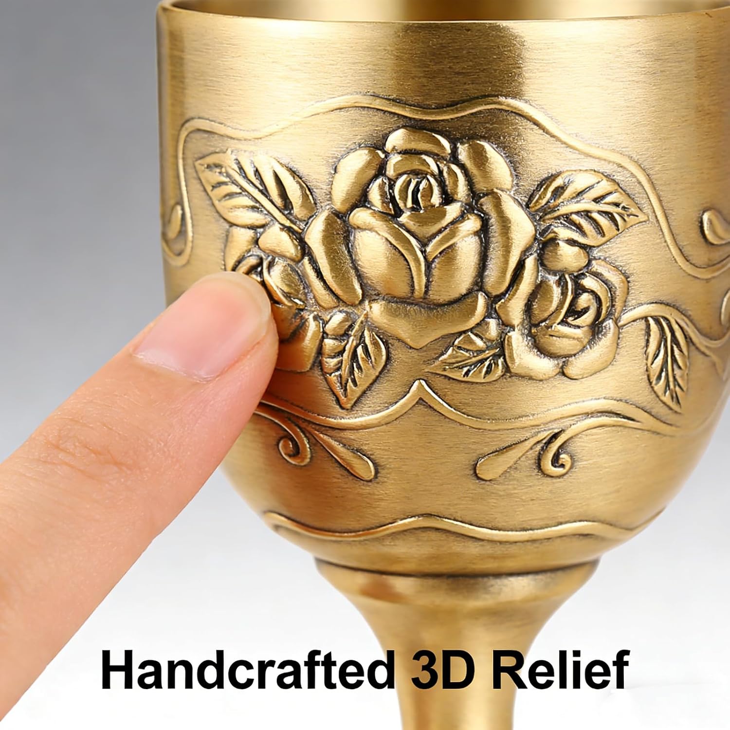 25ml/1oz Vintage Gold Metal Wine Chalice Cup, Copper Flower Embossed Goblet, Reusable Small Wine Cup for Personal Drinking, Home Bar Decor, Dinner Parties & Table Ornament