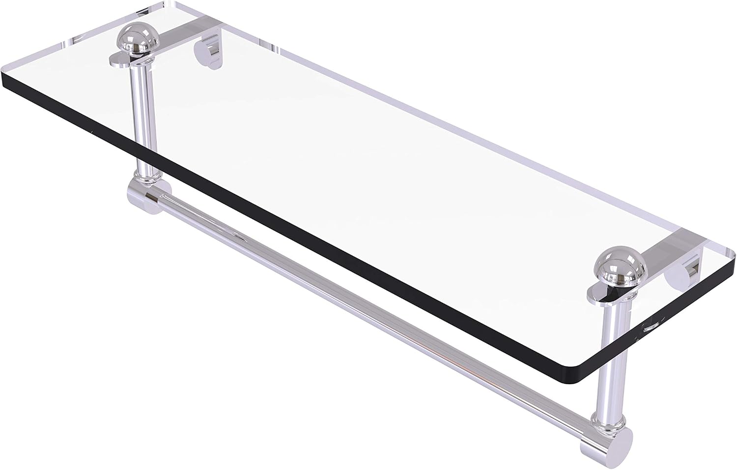 Allied Brass RC-1/16TB 16 Inch Vanity Integrated Towel Bar Glass Shelf, Polished Chrome
