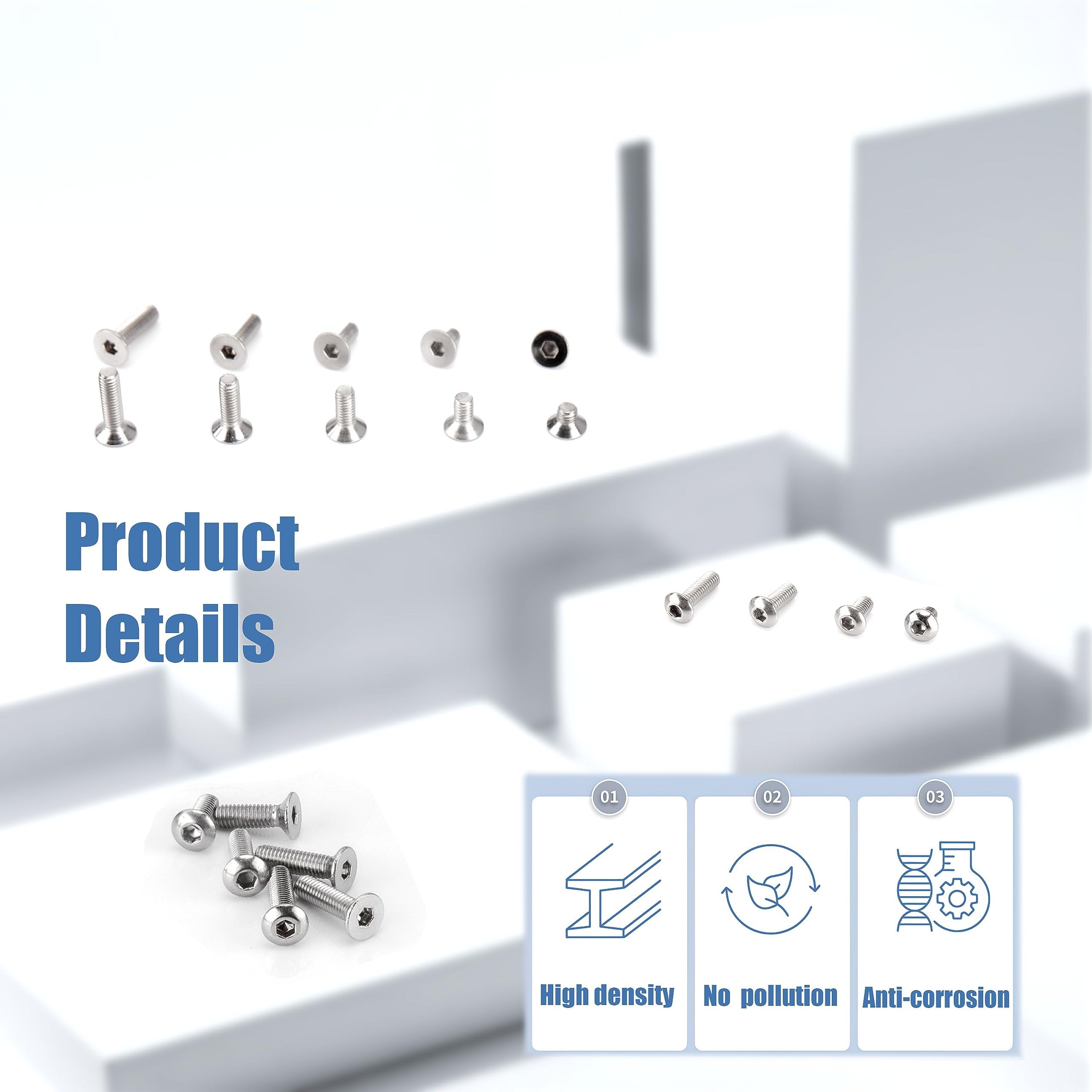 KOXXIAMOQ 500 Pcs M3 Bolts Set, Include 250 Pcs Countersunk Flat Hex Socket Button Head Screws - Image 4