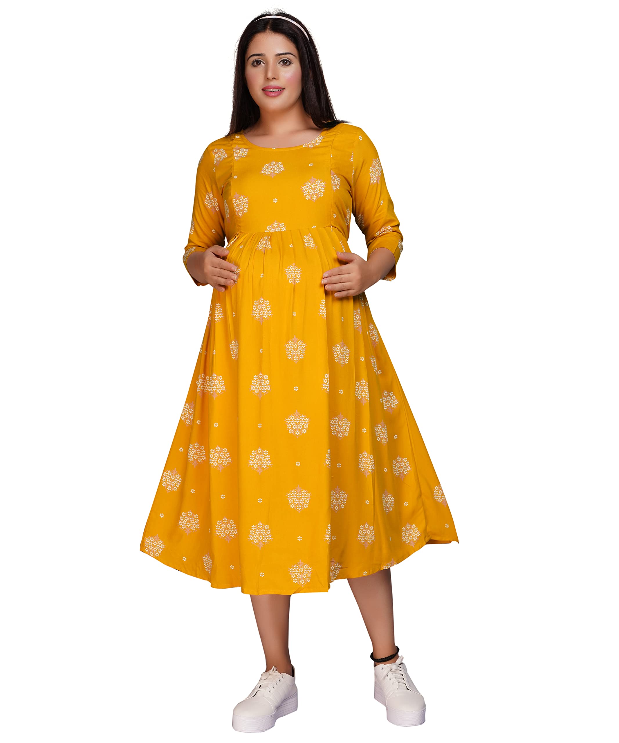 Women's Knee Length Printed Maternity | Feeding | Nursing Dress | Maternity Gown for Women-image-29