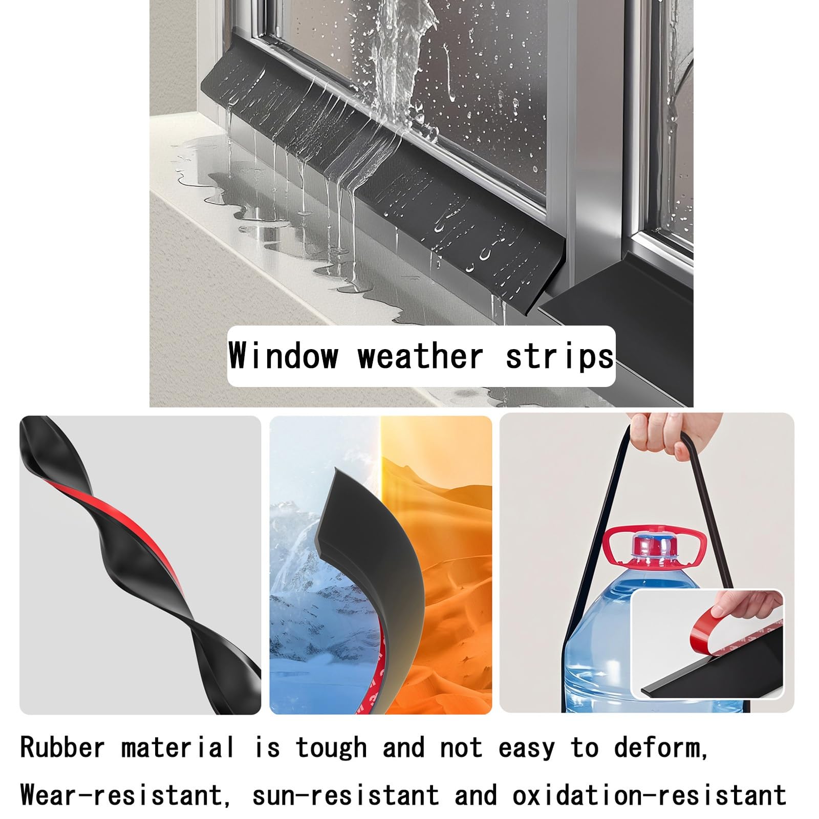 Sello de borde de goteo resistente a la intemperie, tira impermeable de goma resistente con adhesivo fuerte para desviación de lluvia, ideal para ventanas abatibles y vehículos, 4 m