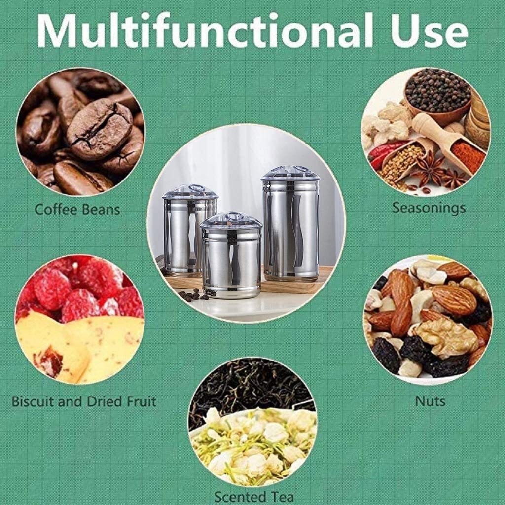 Vorratsgläser Klein 3-teiliges Küchenkanister-Set Aus Edelstahl Mit Luftdichten Deckeln Und Durchsichtigen Fenstern, Speisekammer-Organisation Und Aufbewahrung for Tee, Kaffee, Snacks, Zucker