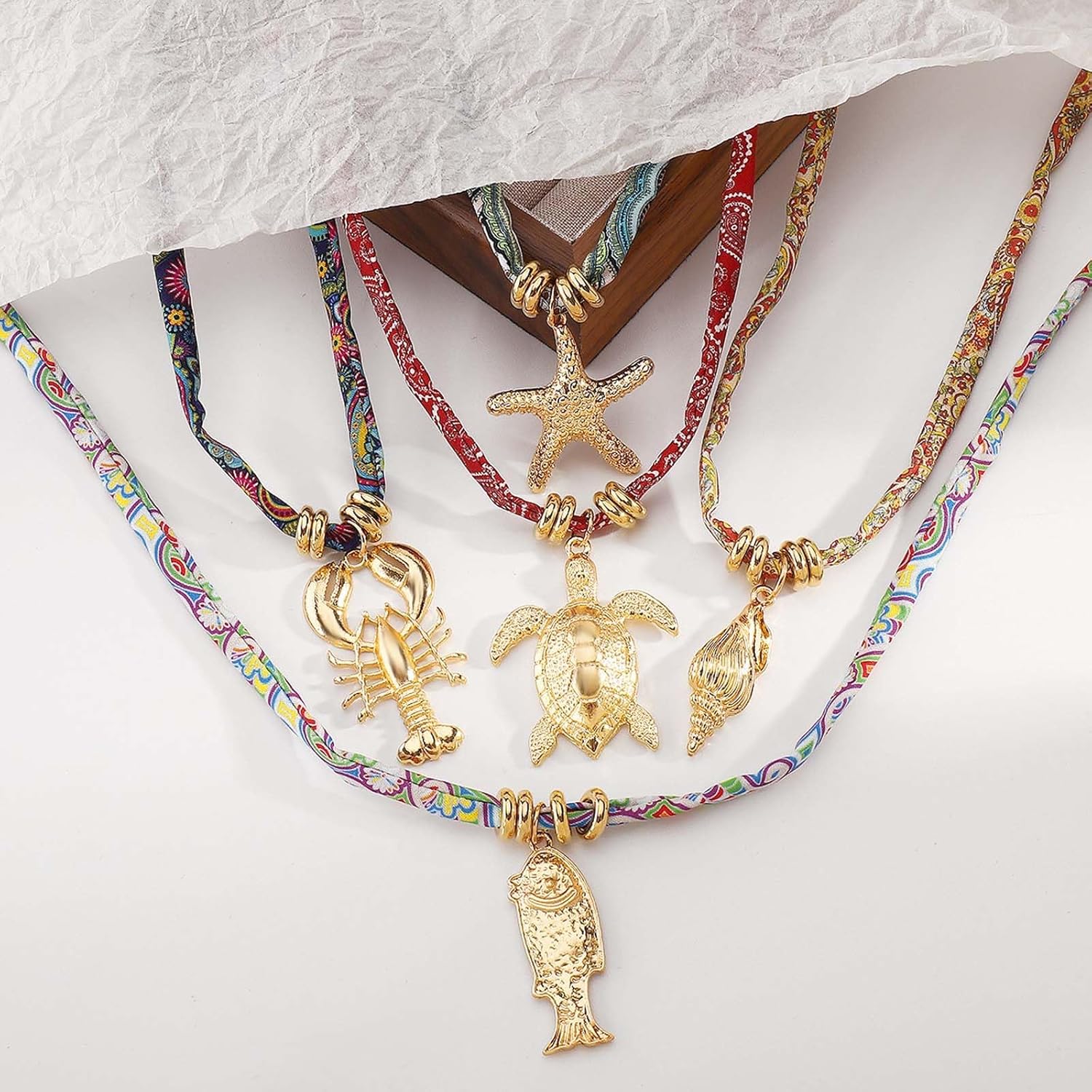 Aonklot Scarf Necklace with Charm Fish Charm Necklace Conch Shell Jewelry Beach Starfish Necklaces Conch Costume Jewelry - Image 4