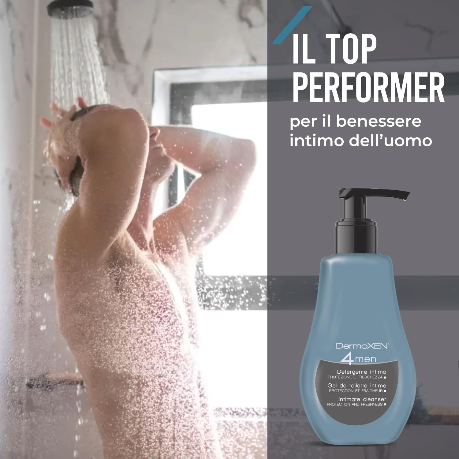 DERMOXEN Detergente Intimo Uomo - Sapone Intimo Antibatterico 125ml | Antiodore delicato e Rinfrescante con Mentolo e Fibre Prebiotiche. Uso Quotidiano, Ph Fisiologico. Igiene Intima Maschile