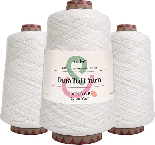 And-et 45 Vibrant Colors Tufting Nylon Yarn Pack - Ideal for Crocheting, Crochet, Craft Projects, and More - 100% B.C.F. - 3 Cones x 1.66lbs -