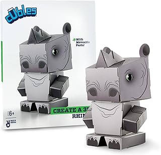 Cubles Safari Animals Rhino - Create a Fun Durable Paperboard Action Figure - Puzzle + Origami = STEM Craft A Sturdy No Glue No Scissors Activity