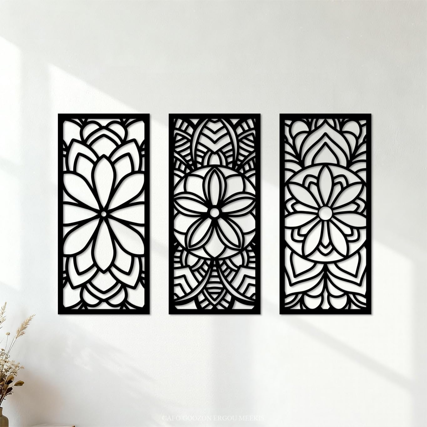 Ergou Stickerdecal-87789 Laser Cut Panel Mandala Art Mural And Wall Vinyl Decal 36X56.3cm Store Decoration Black