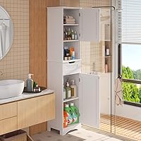 Vista 2 de Gizoon 67" H Tall Bathroom Cabinet, Storage Cabinet with 2 Doors & Drawer, Narrow Bathroom Storage Cabinet Freestanding Adjustable Shelves for Home