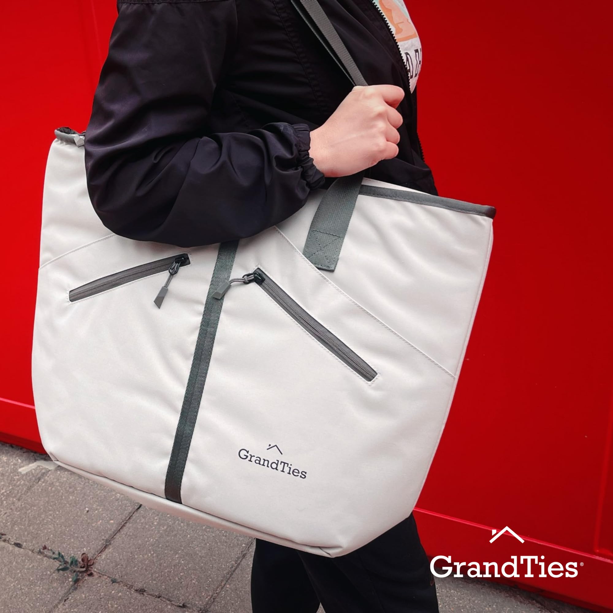GrandTies Borsa termica termica per 30 lattine, grande capacità, durevole, con cerniera, a prova di perdite, per la spesa, pranzo, picnic, viaggi