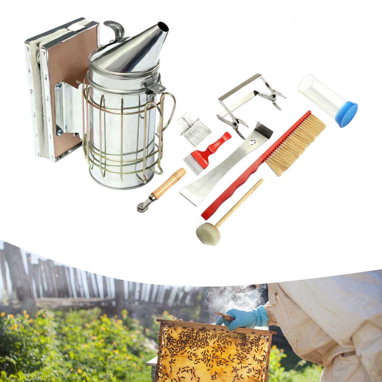 Set di 8 attrezzi per apicoltura in acciaio inox, per apicoltori e apicoltori professionisti