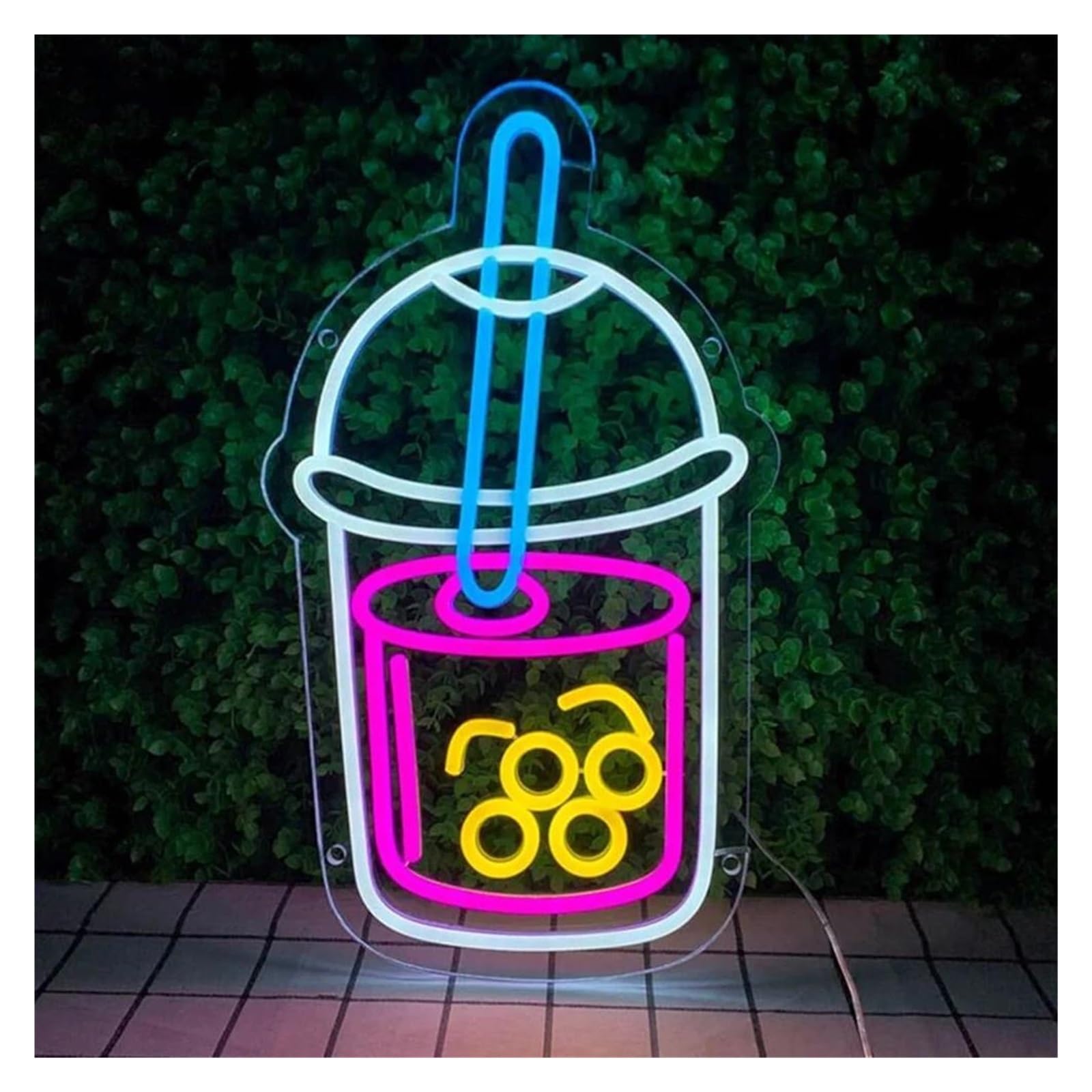 SHOUXI Sign Lamp Milk Tea Cup Neon Sign for Room Decor Mall Store Neon Hang Wall Decoration 45cm(G)