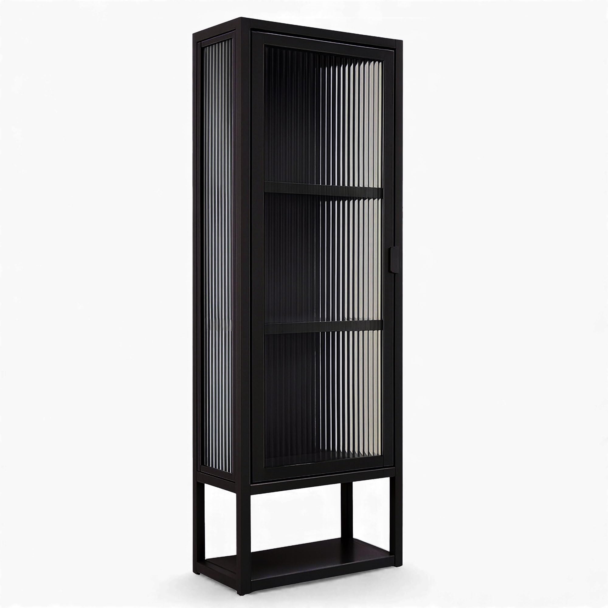 osoltus Wandschrank Riffelglas Stahl Regal Cube schwarz Industrial 102x36cm
