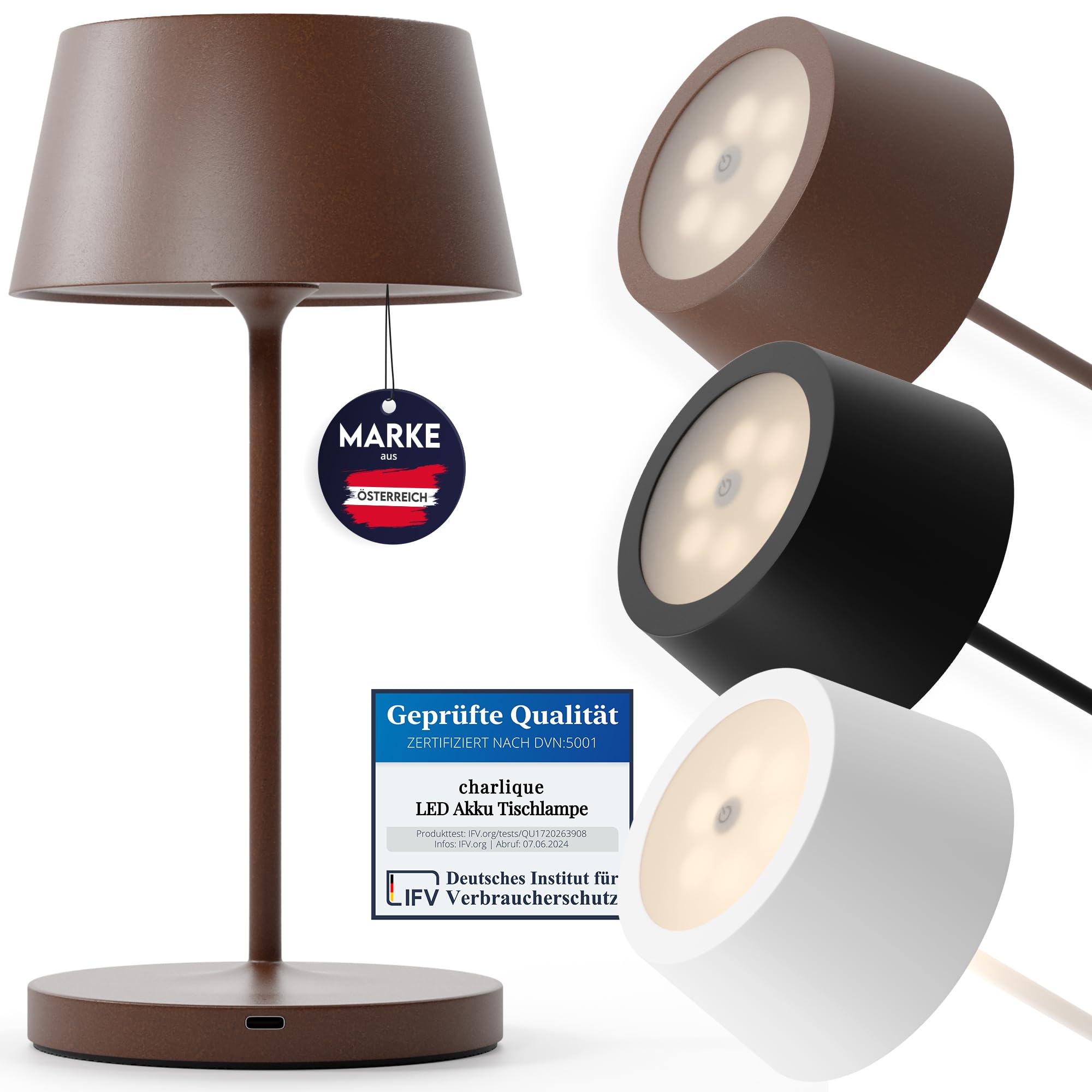 charlique® Dinner Light 2 mini - Rechargeable LED Table lamp in Brown | Cordless, Portable and Battery Powered USB lamp for Living Room or as Bedside lamp | up to 48 h Operating time