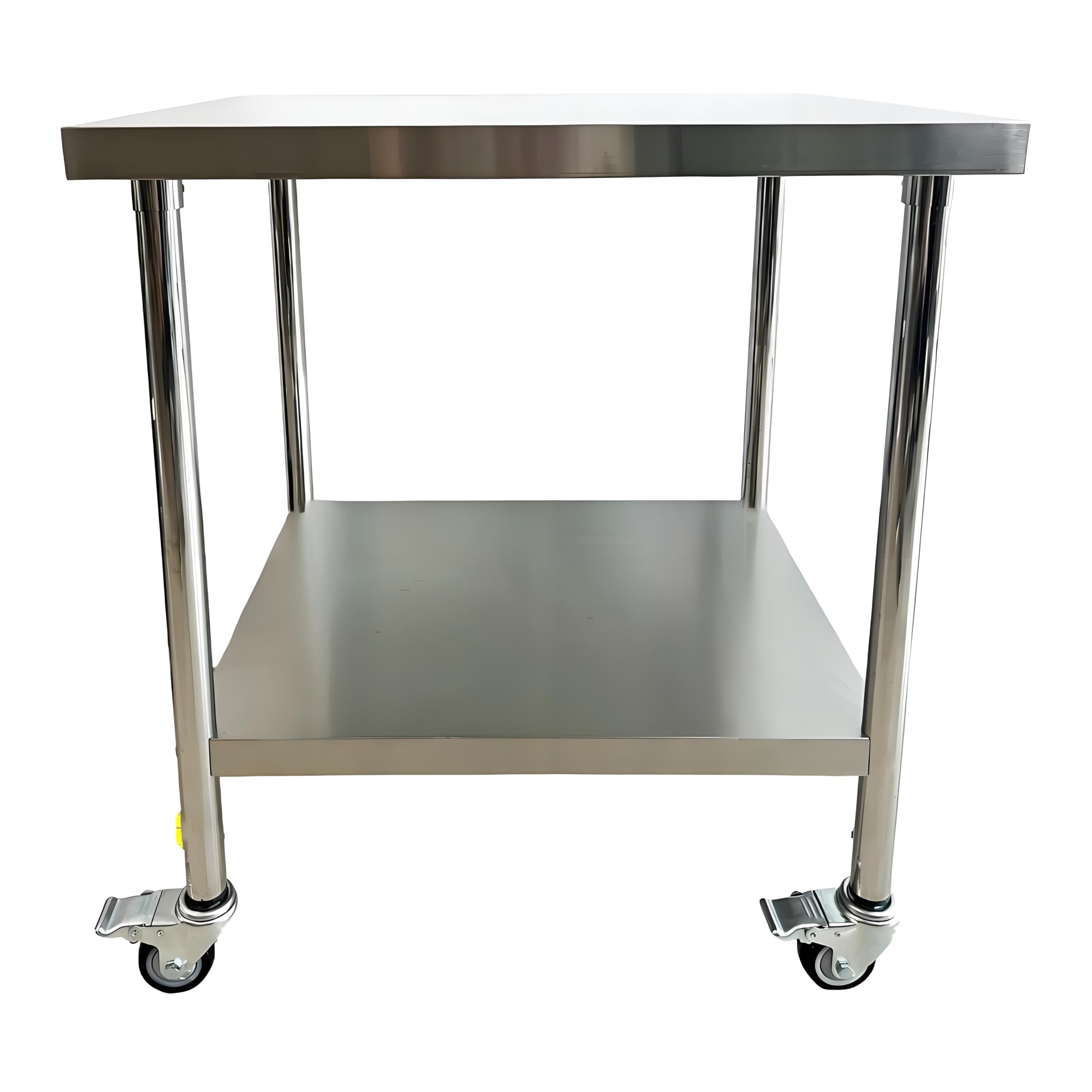 Mesa de trabajo de cocina de acero inoxidable, 76 x 60 cm, 4 ruedas giratorias con frenos, hasta 300 kg, mesa de cocina profesional de acero inoxidable, para restaurante, cocina, bar, hotel