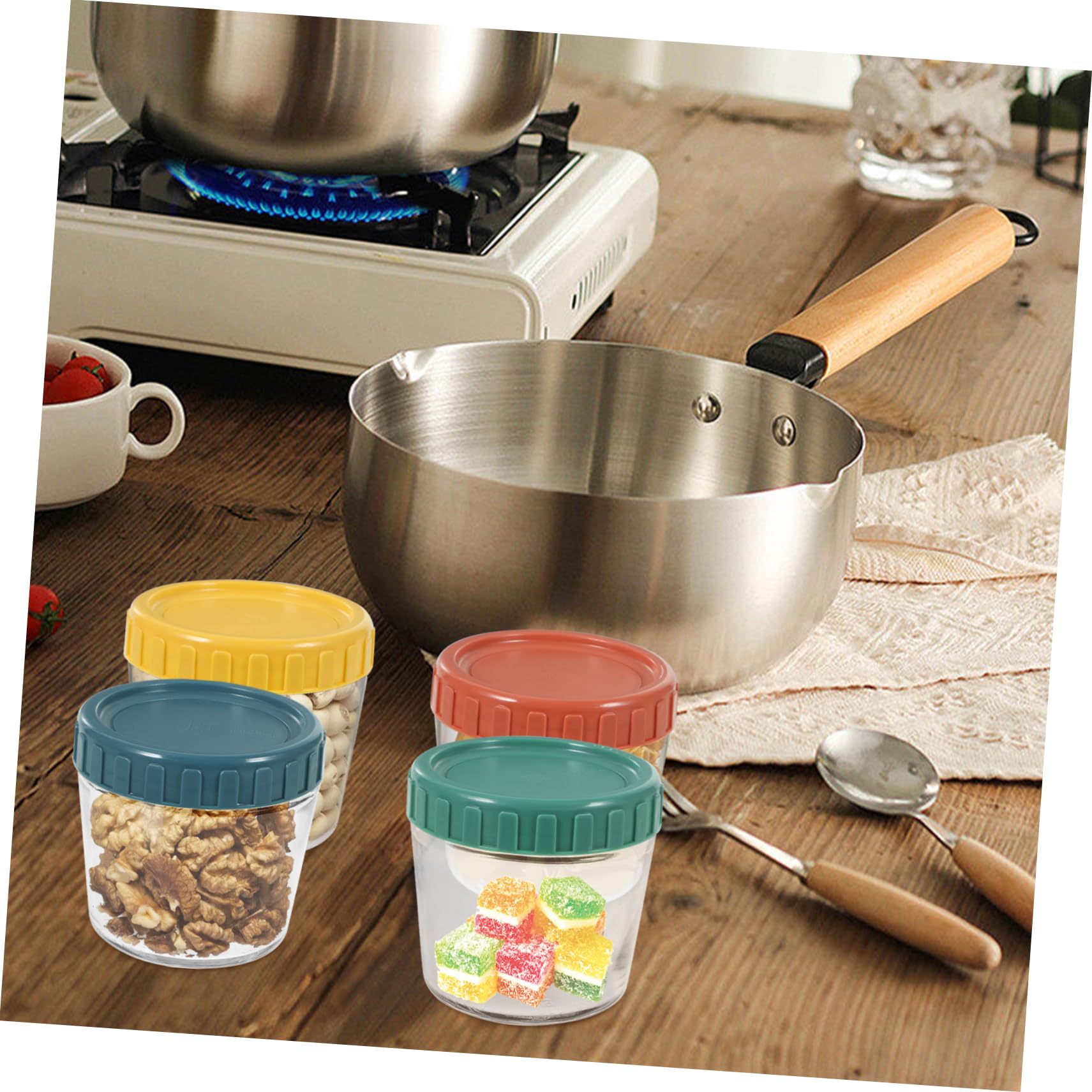 VALICLUD Set di 4 Contenitori in Vetro Coperchio Ermetico per Cucina | Vetro e Silicone, Design Impilabile, Uso Multifunzione per Caffè, Yogurt e Alimenti Secchi