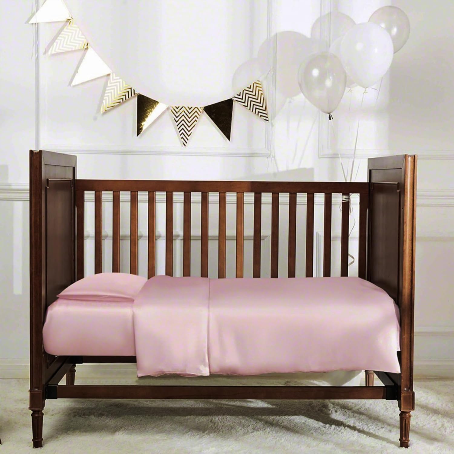 Organic Silk Crib Sheets for Baby - 22 Momme Mulberry Silk, Hypoallergenic, Fitted Crib Sheet Set for Baby Girl & Boy, Oeko-Tex Certified, Soft on Baby Hair, Natural Silk (Not Satin) (Pink)