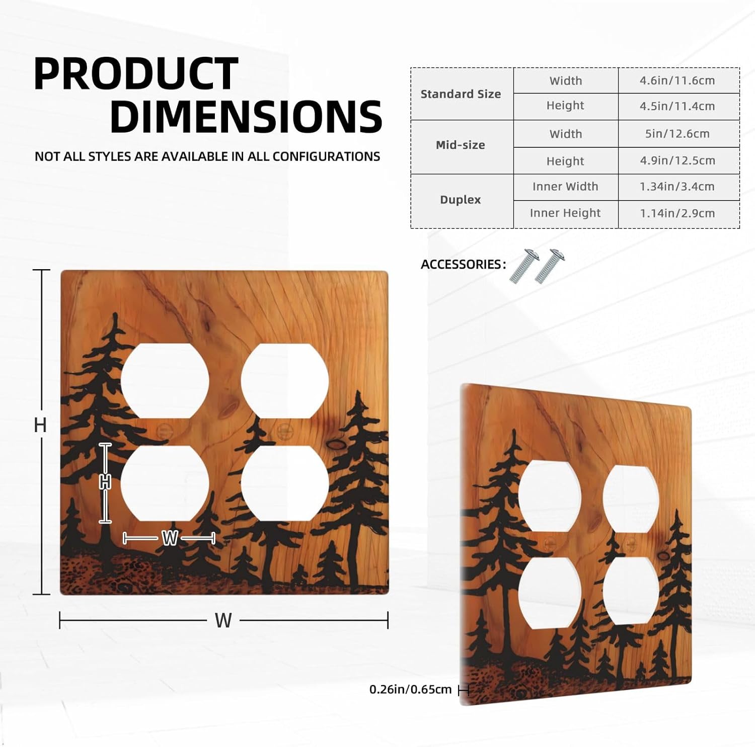 Farmhouse Rustic Brown Wood Wooden Light Switch Cover Country Pine Tree Wall Plate Decorative 2 Gang Double Duplex Outlet Switch Plates Electrical Faceplate for Bathroom Kitchen 4.6" x 4.5"